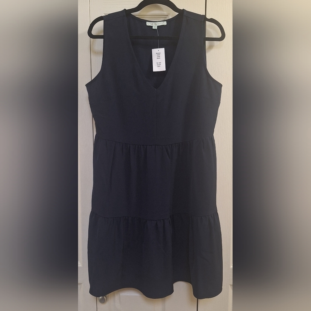 Size 12 Cleos Navy Sleeveless Tiered Dress